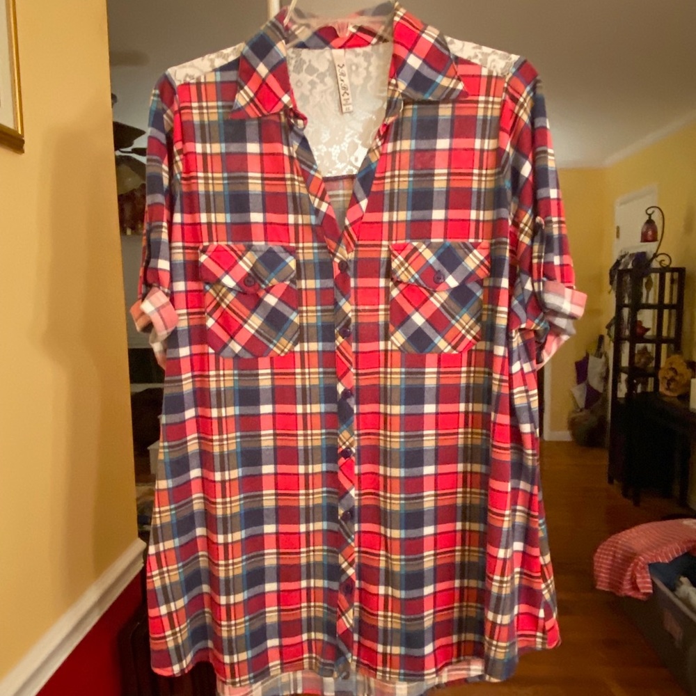 Plaid & Lace Top!